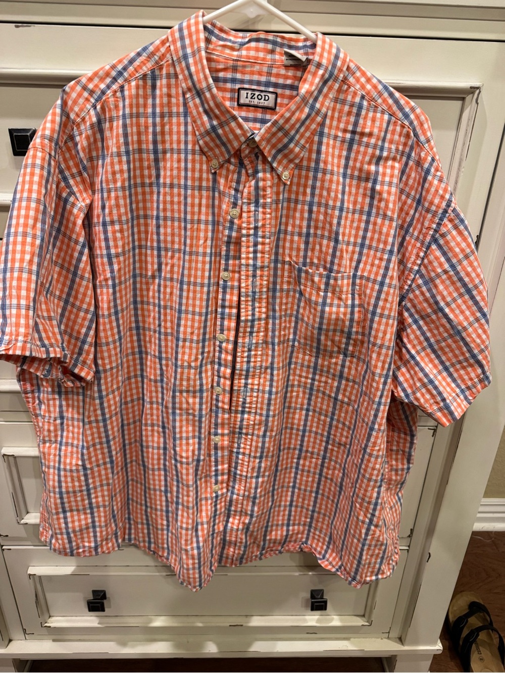 Izod Orange and Blue Plaid Short-Sleeve Button-Down Shirt